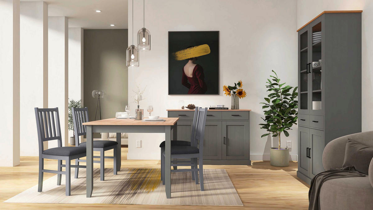Vitrine Forenzo grau lackiert Holz B/H/L: ca. 38,4x190x90 cm Forenzo - grau (90,00/38,40/190,00cm) - Inter Link