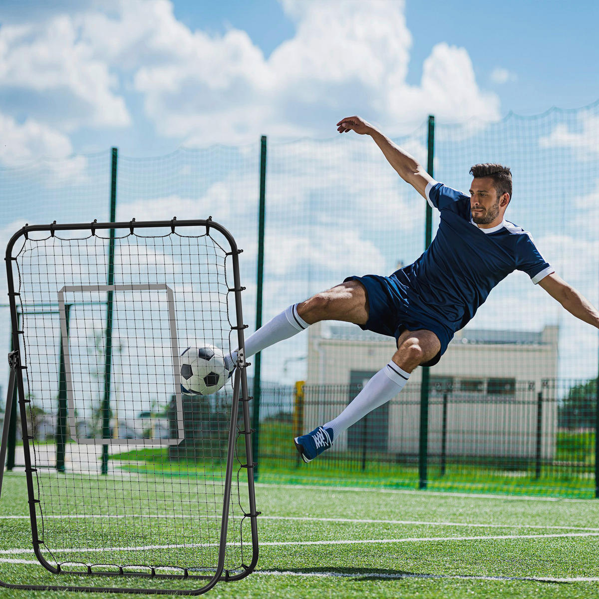 HOMCOM Outdoor-Spielzeug schwarz B/H/L: ca. 73x123x178,5 cm Fußball_Rebounder - schwarz (178,50/73,00/123,00cm) - HOMCOM