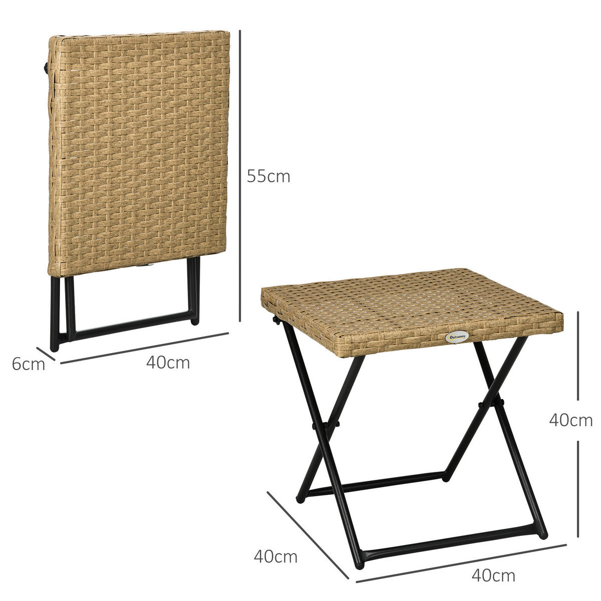 Outsunny Balkontisch natur Polyrattan B/H/L: ca. 40x40x40 cm Balkontisch - natur (40,00/40,00/40,00cm) - Outsunny