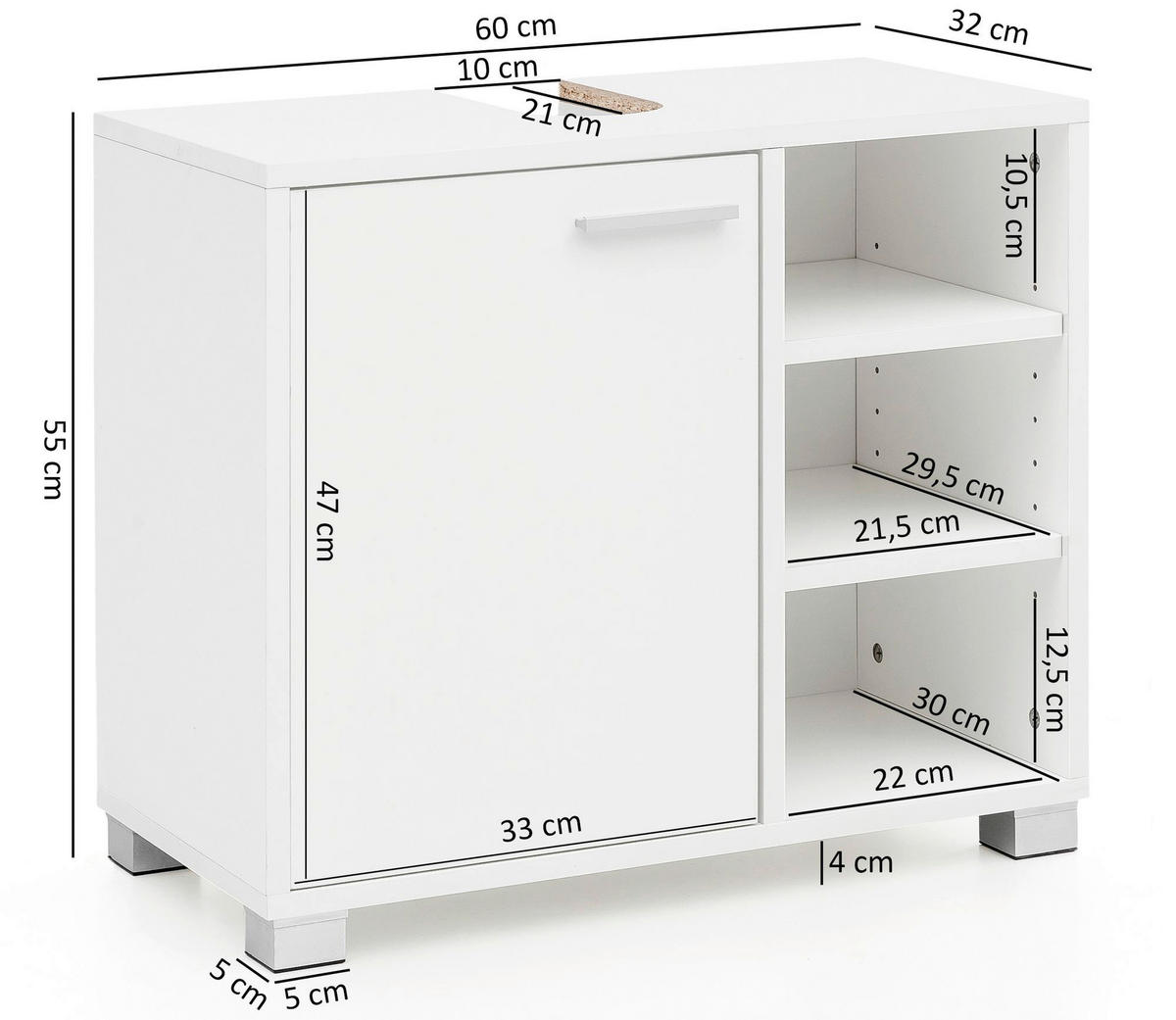 Waschbeckenunterschrank weiß B/H/T: ca. 32x55x60 cm Waschbeckenunterschrank - weiß (32,00/55,00/60,00cm) - Wohnling