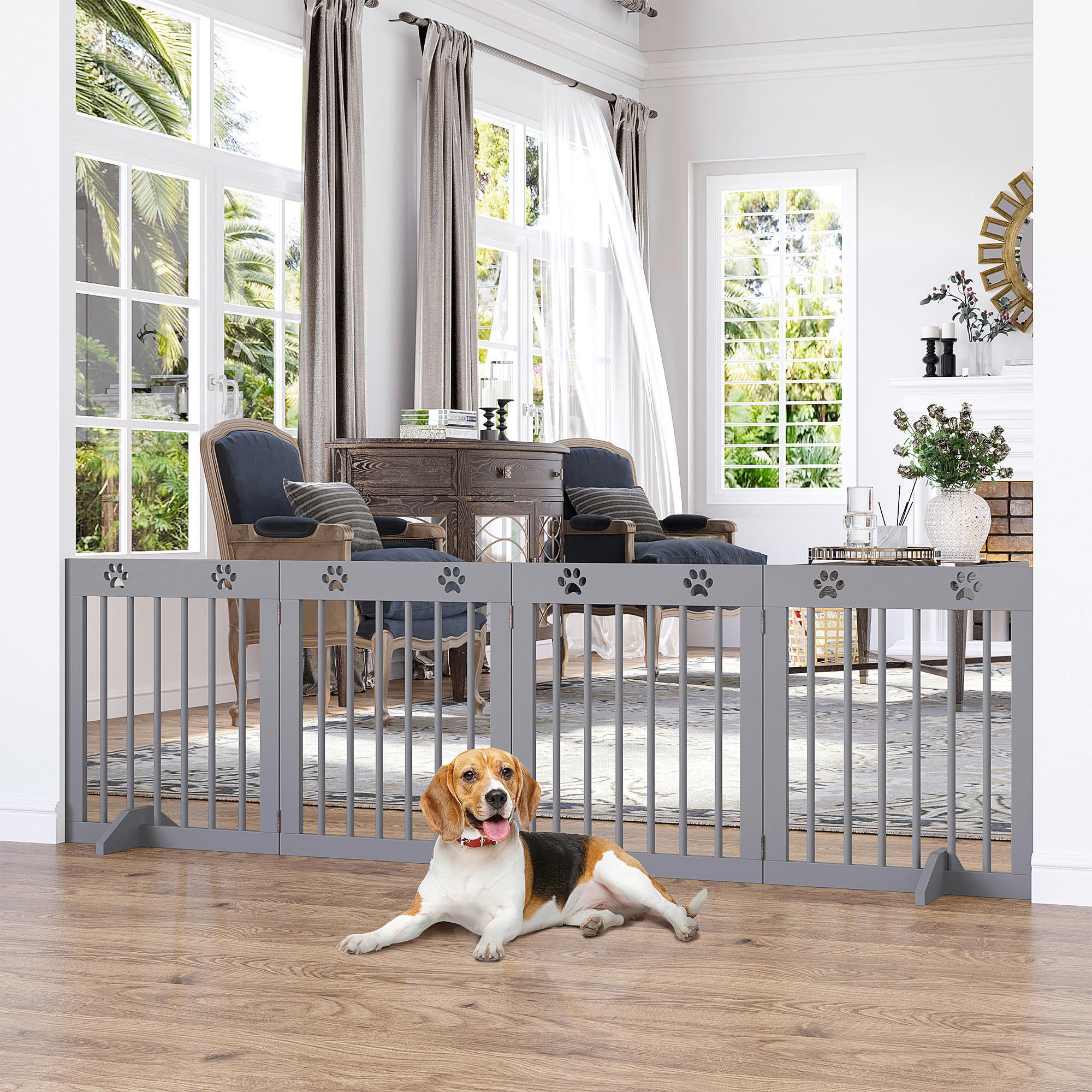 PawHut Hunde-Absperrgitter grau Kiefer B/H/L: ca. 30x61x204 cm Hunde-Absperrgitter - grau (204,00/30,00/61,00cm) - PawHut