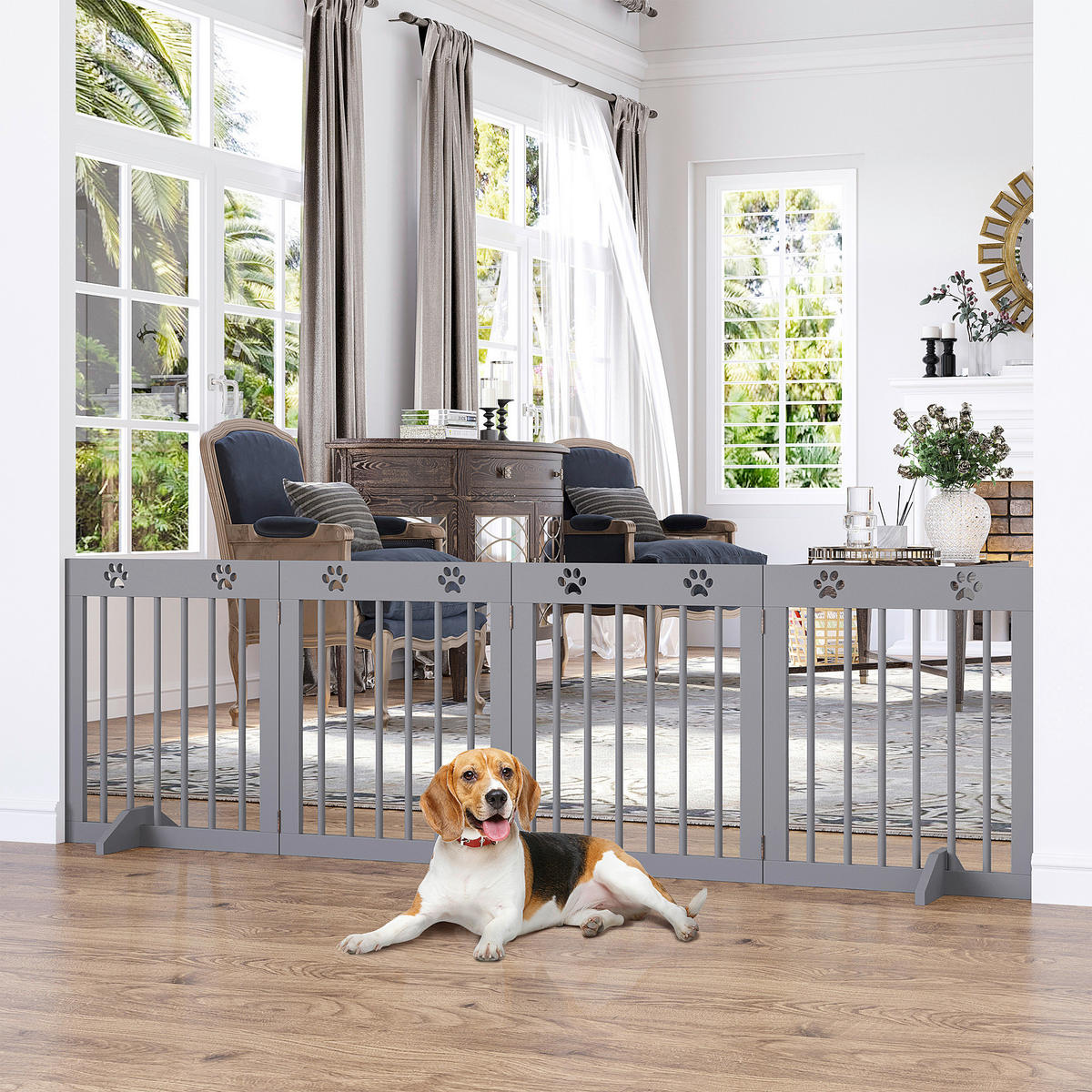 PawHut Hunde-Absperrgitter grau Kiefer B/H/L: ca. 30x61x204 cm Hunde-Absperrgitter - grau (204,00/30,00/61,00cm) - PawHut