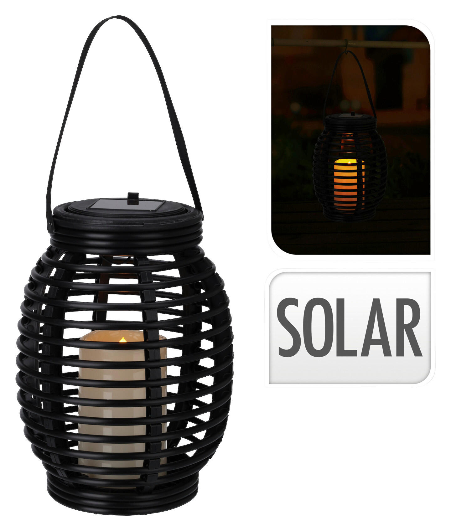 Solarlaterne schwarz Kunststoff H: ca. 32 cm Solarlaterne - schwarz (32,00cm)