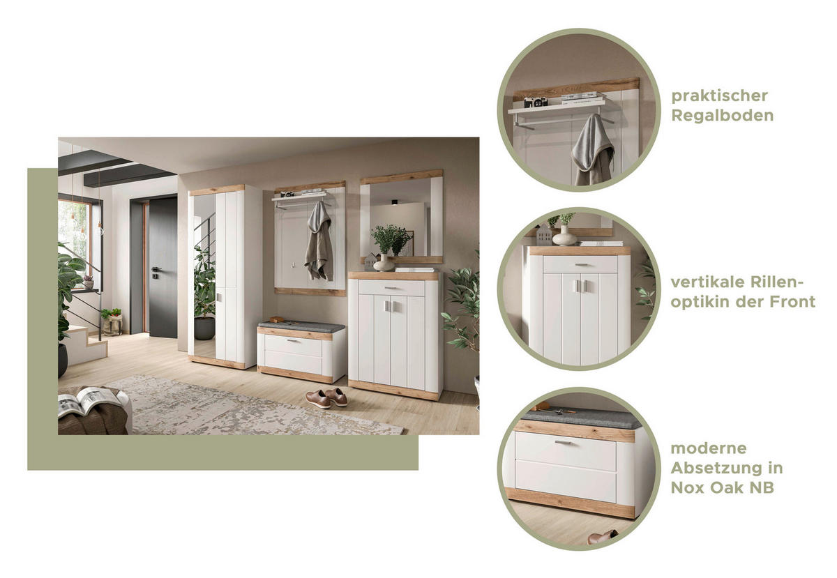 Garderobenspiegel LAREDO weiß matt MDF B/H/T: ca. 73x82x2 cm LAREDO - weiß (73,00/82,00/2,00cm) - xonox.home