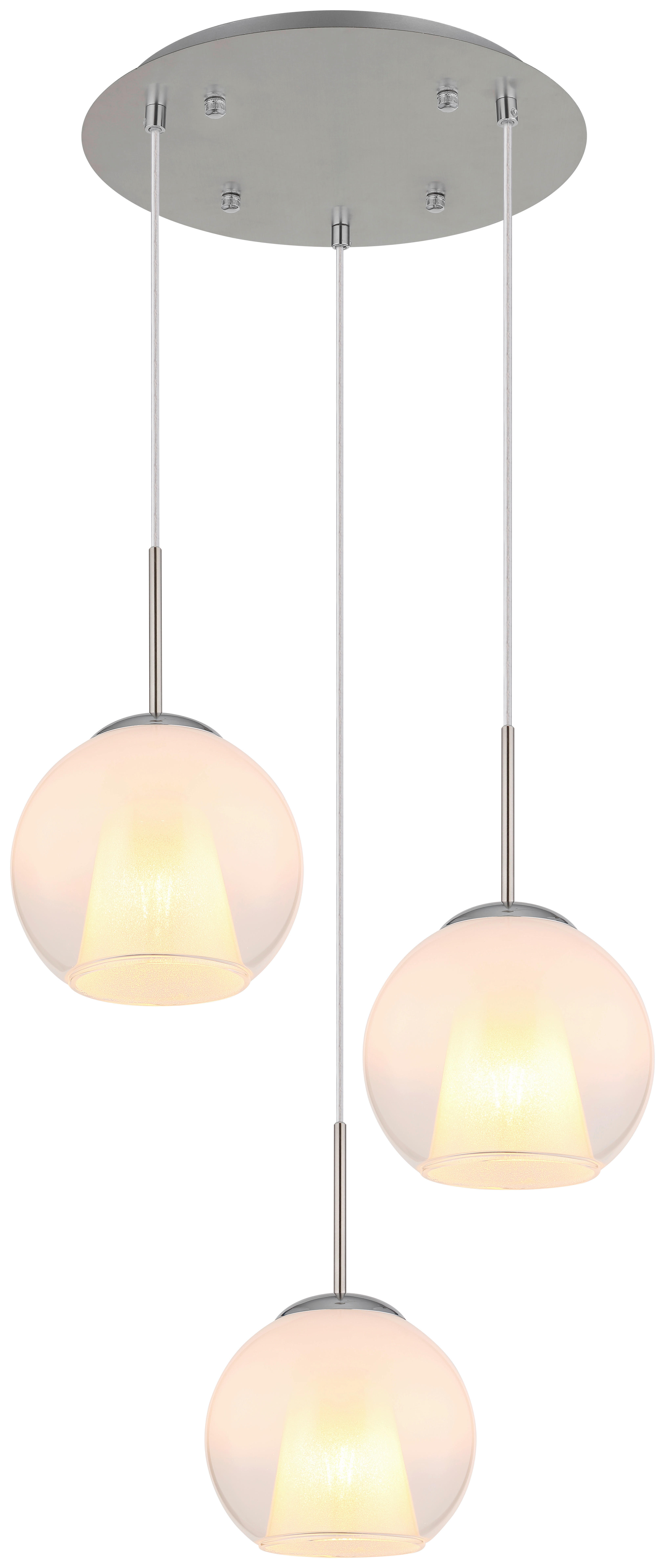 GLOBO Pendelleuchte BARRY 15749N-3H nickel Opal Metall H/D: ca. 120x45 cm E27 3 Brennstellen BARRY - nickel/Opal (45,00/120,00cm) - GLOBO