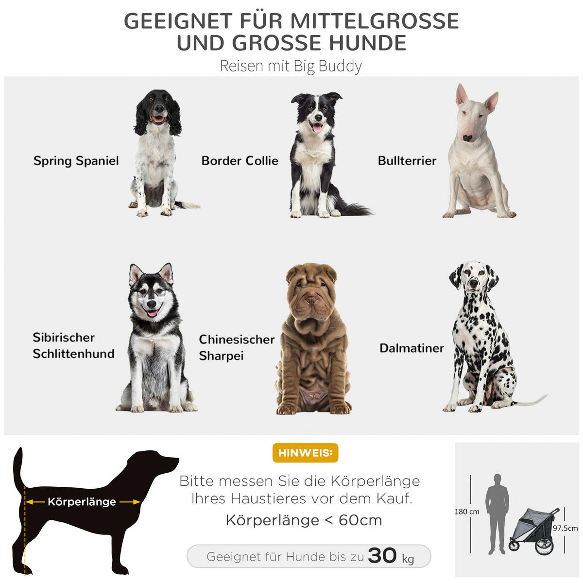 PawHut Hundebuggy grau Polyester-Mischgewebe B/H/L: ca. 70x97,5x111 cm Hundebuggy - grau (111,00/70,00/97,50cm) - PawHut