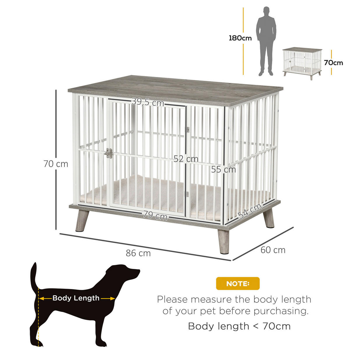PawHut Hundekäfig grau Stahl B/H/L: ca. 60x70x86 cm Hundekäfig - weiß/grau (86,00/60,00/70,00cm) - PawHut