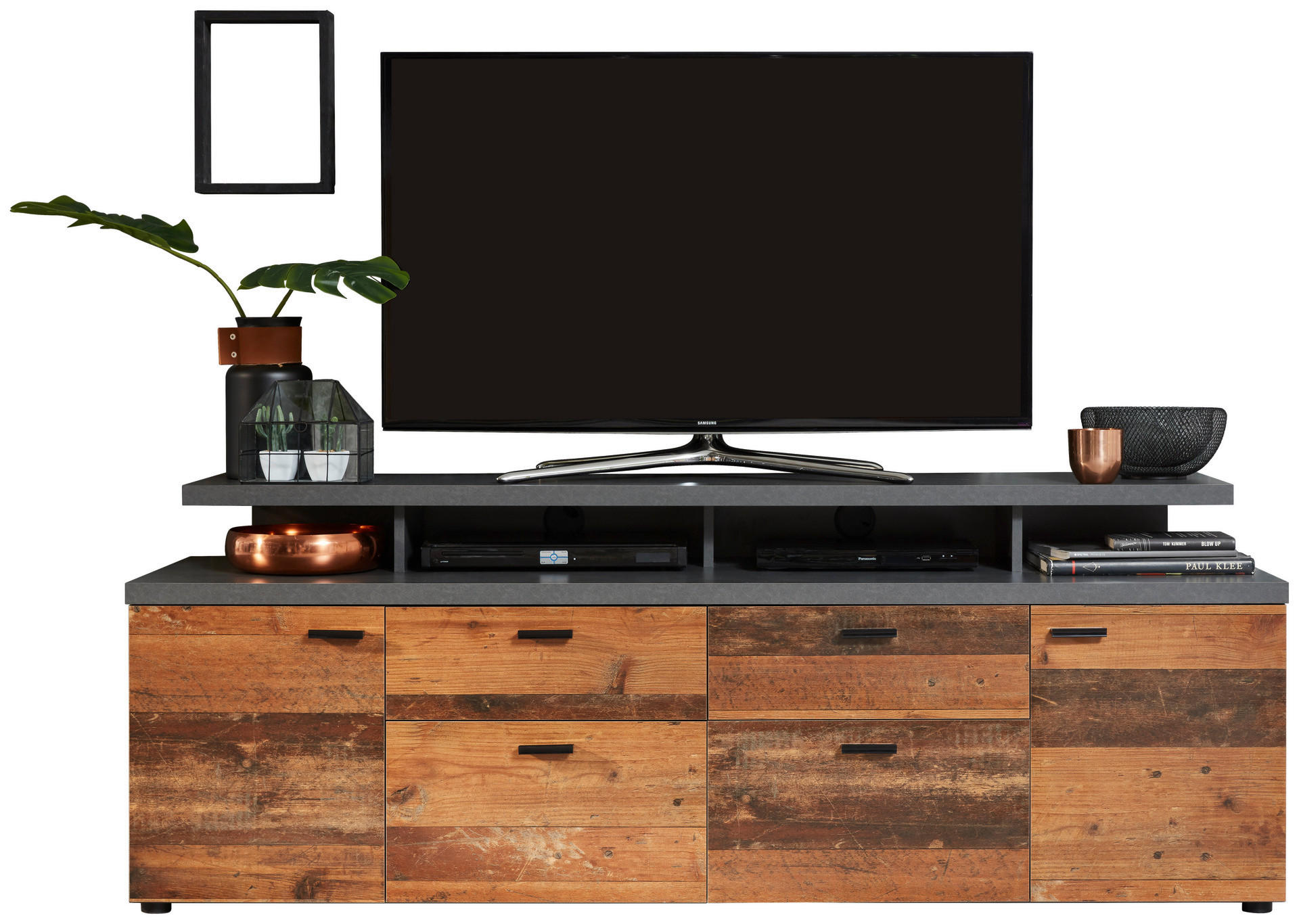 TV-Lowboard Mood Old Wood Nachbildung Beton dunkel Optik B/H/T: ca. 180x65x44 cm Mood - (180,00/65,00/44,00cm)