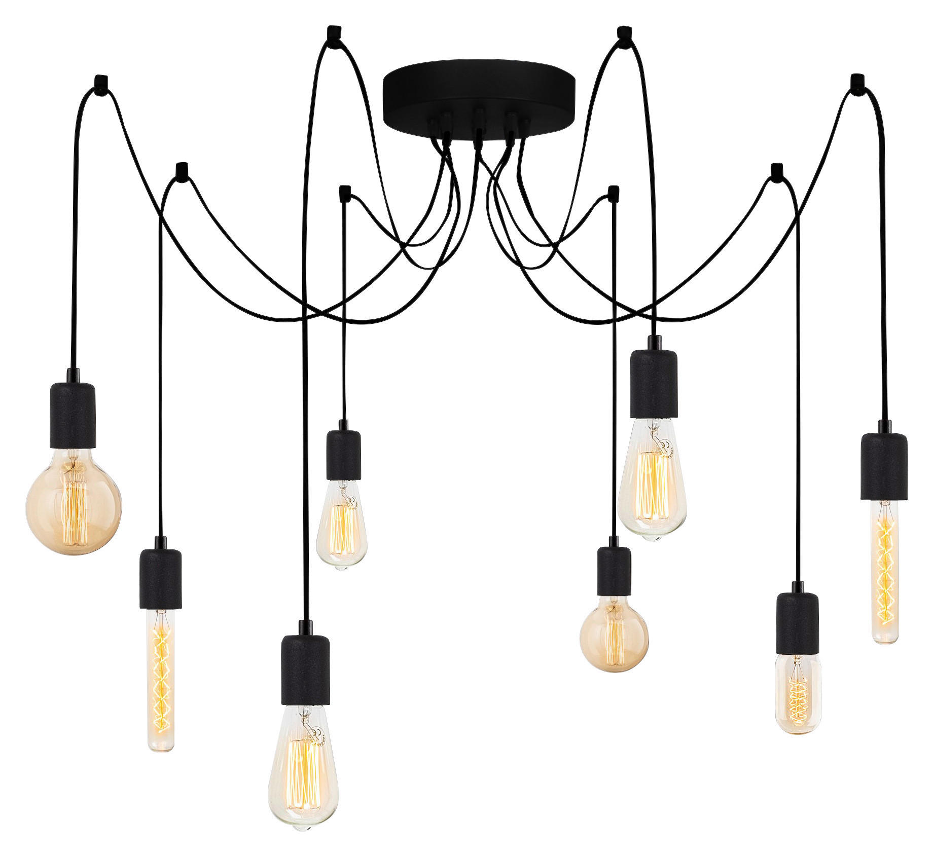 Opviq Pendelleuchte Kabluni schwarz Metall B/H/T/L/D: ca. 156x102x156x156x156 cm E27 8 Brennstellen Kabluni - schwarz (156,00/156,00/102,00cm) - Opviq