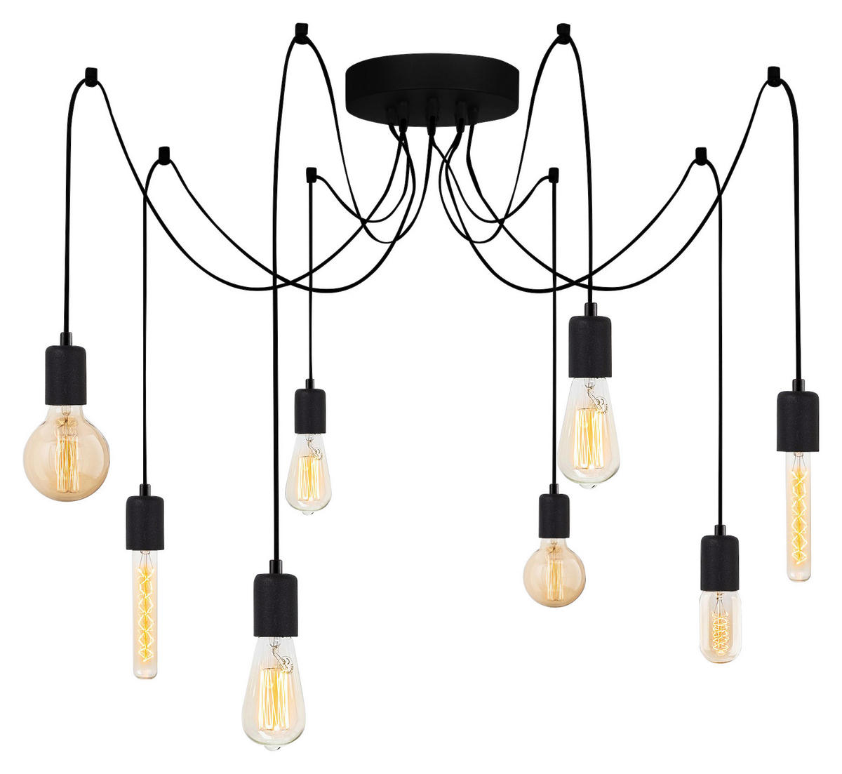 Opviq Pendelleuchte Kabluni schwarz Metall B/H/T/L/D: ca. 156x102x156x156x156 cm E27 8 Brennstellen Kabluni - schwarz (156,00/156,00/102,00cm) - Opviq