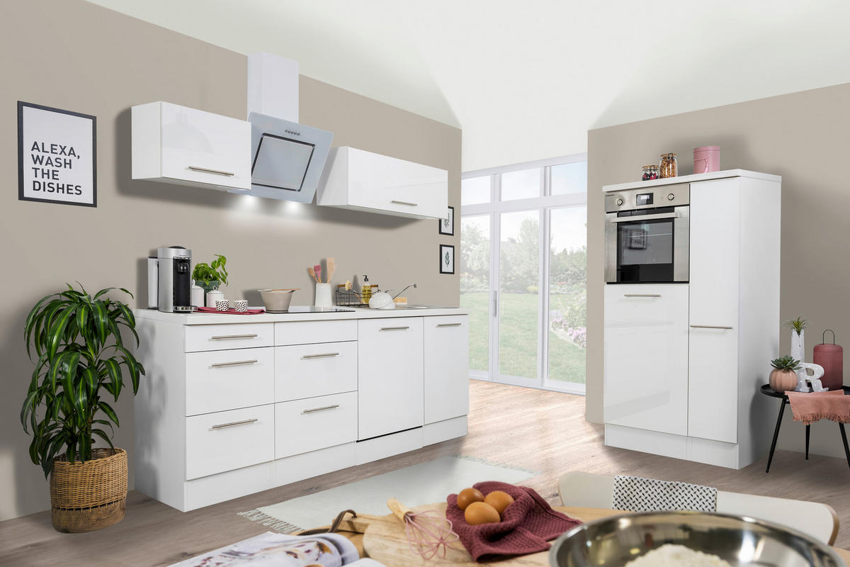 Respekta Küchenblock Amanda weiß Hochglanz B/H/T: ca. 310x200x60 cm Amanda - weiß/Edelstahloptik (310,00/200,00/60,00cm) - Respekta