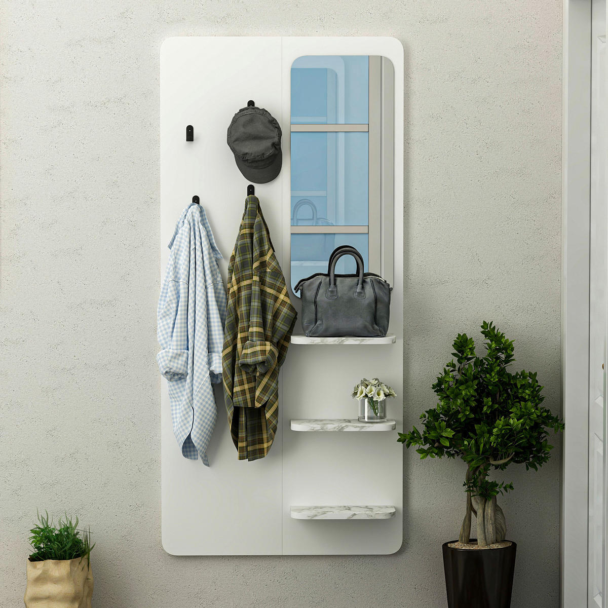 Garderobe Buket weiß Marmoroptik B/H/T: ca. 70x150x15 cm Buket - weiß/Marmoroptik (70,00/150,00/15,00cm) - moebel17