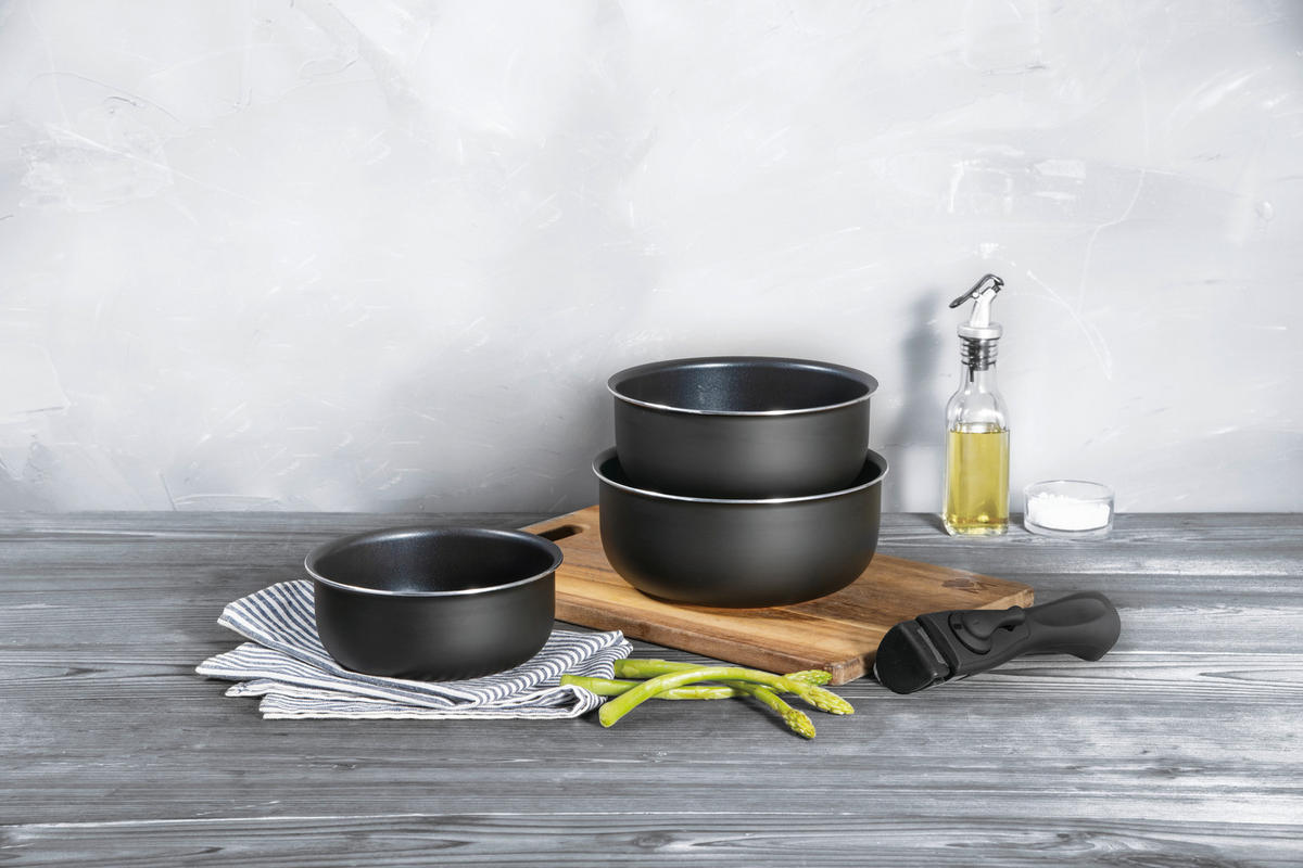 BERGNER Topfset CLICK & COOK schwarz Aluminium 4 tlg. CLICK & COOK - schwarz/silber (30,30/30,00/9,70cm) - BERGNER