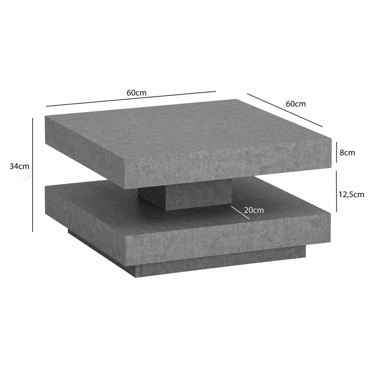 Couchtisch Beton Optik B/H/T: ca. 60x34x60 cm Couchtisch - Beton (60,00/34,00/60,00cm) - Wohnling