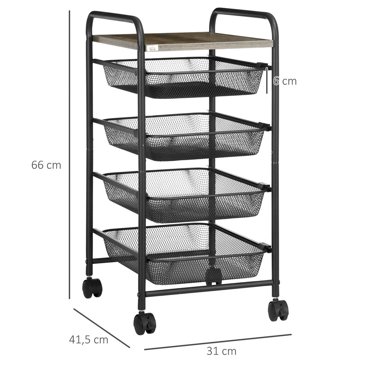 HOMCOM Rollwagen schwarz Spanplatte B/H/L: ca. 31x41,5x66 cm Rollwagen - schwarz (66,00/31,00/41,50cm) - HOMCOM