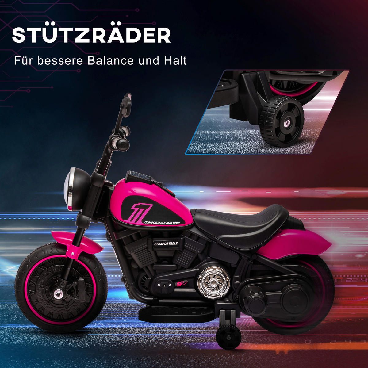 HOMCOM Kinderauto rosa B/H/L: ca. 42x76x57 cm Elektromotorrad - schwarz/rosa (57,00/42,00/76,00cm) - HOMCOM