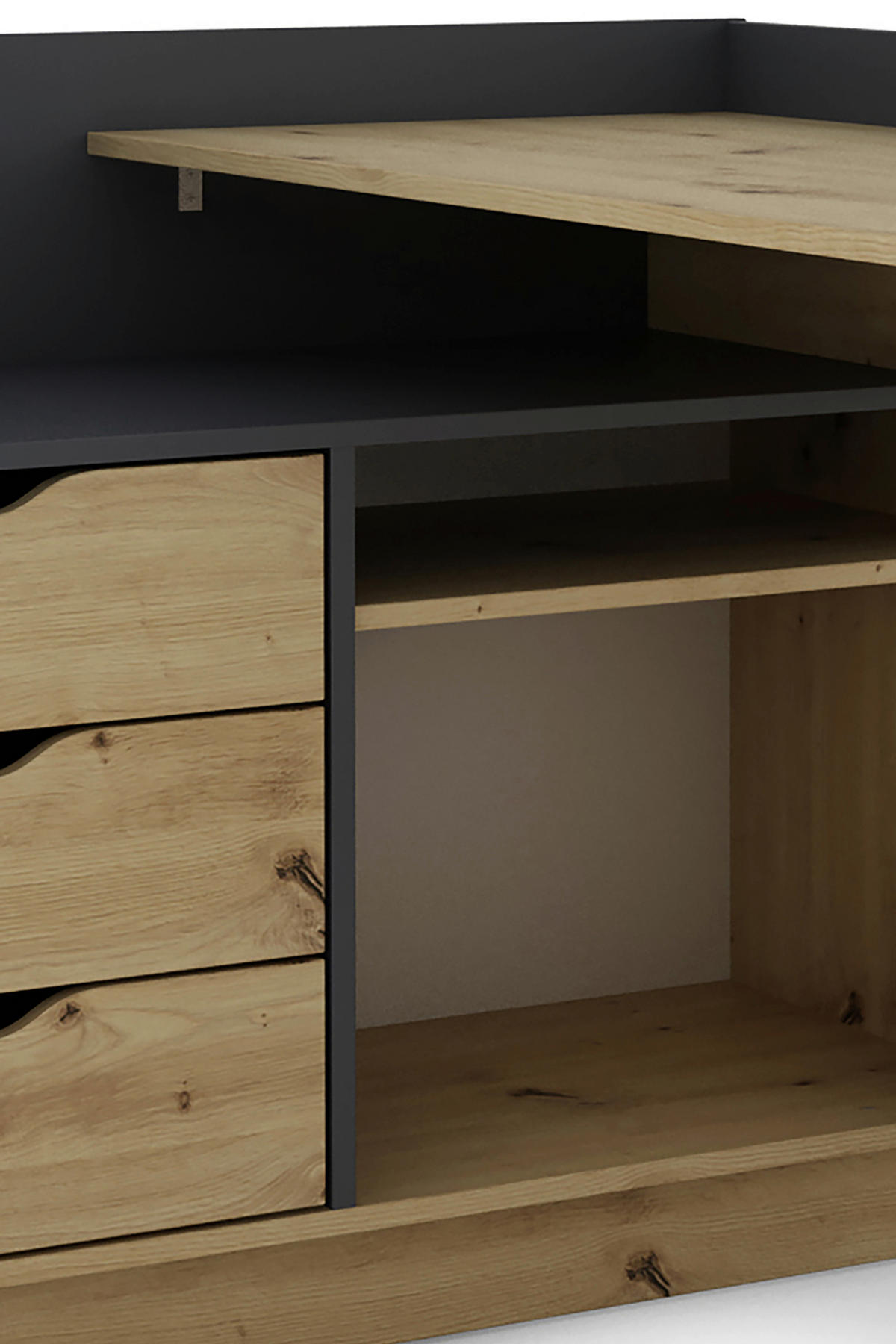 Winkelschreibtisch BELFAST anthrazit Eiche Nachbildung B/H/T: ca. 129x83,5x105 cm BELFAST - Eiche/anthrazit (129,00/83,50/105,00cm) - byLIVING