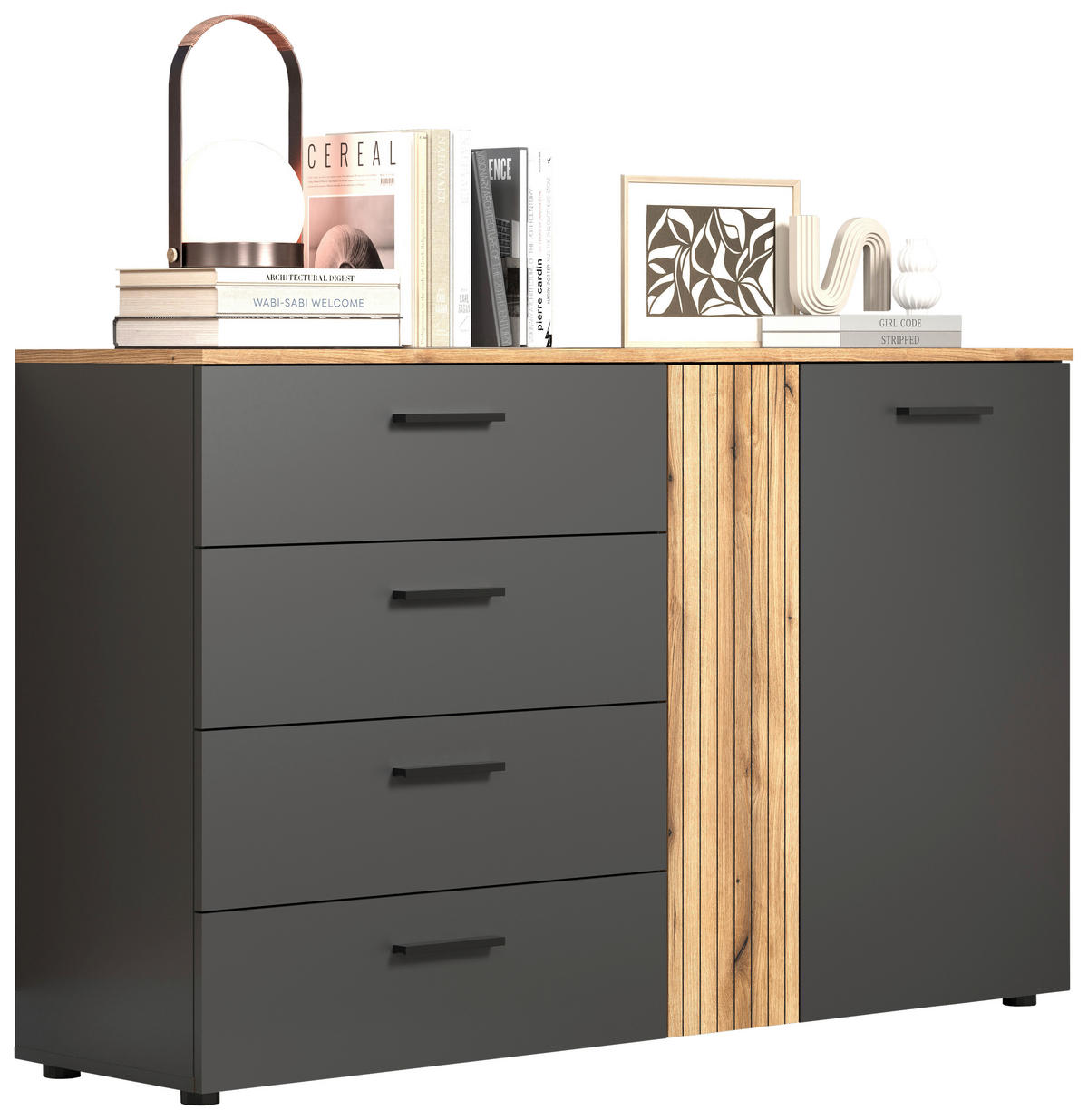 Kommode Esteban anthrazit Eiche Evoke Coast Nachbildung B/H/T: ca. 139x86x38 cm Esteban - Eiche/anthrazit (139,00/86,00/38,00cm)