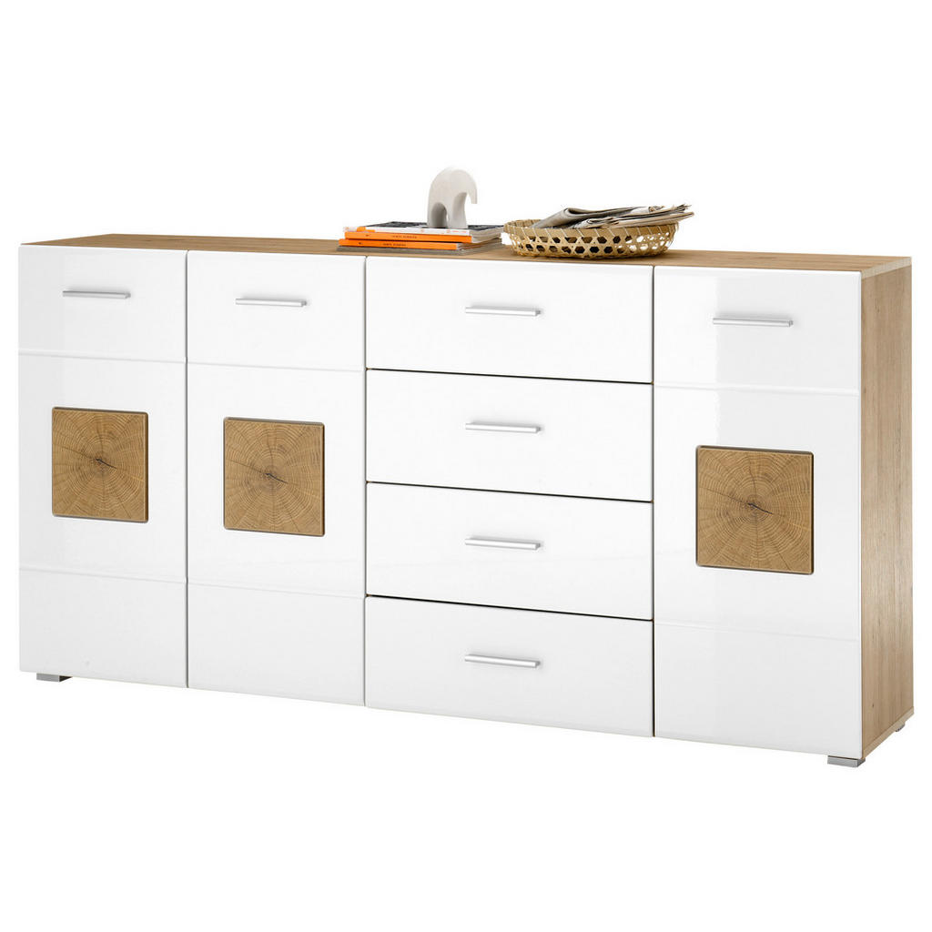 Thumbnail - Sideboard Georgia Eiche Artisan Nachbildung weiß Hochglanz Hirnholz Optik B/H/T: ca. 180x92x38 cm