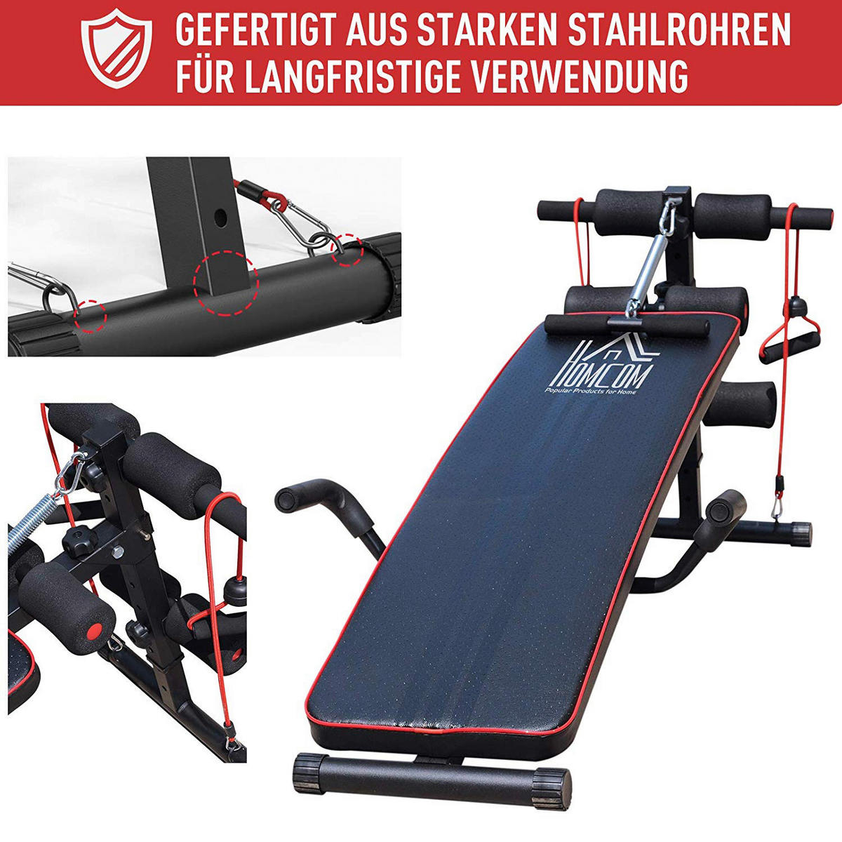 HOMCOM Sit-Up-Bank schwarz Stahl Sit-Up-Bank - rot/schwarz - HOMCOM