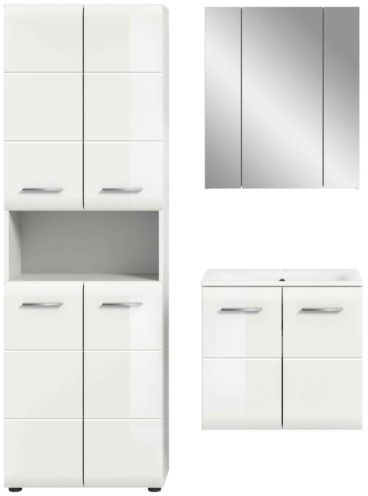 Badezimmer-Set Ice weiß weiß Hochglanz B/H/T: ca. 135x185x46 cm Ice - weiß (135,00/185,00/46,00cm) - xonox.home