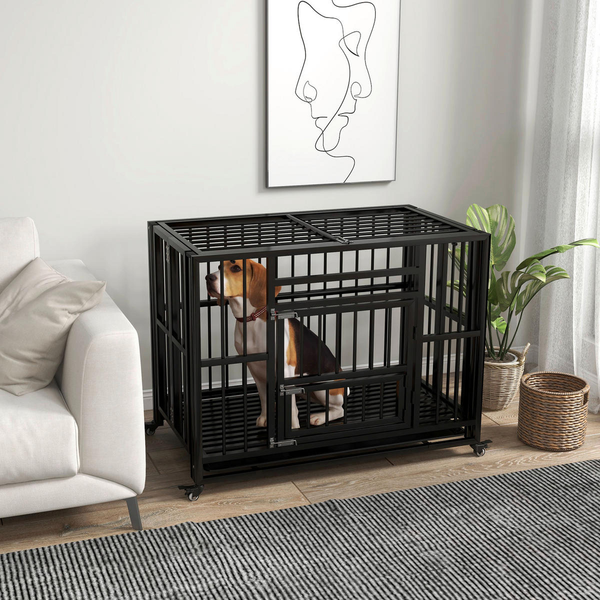 PawHut Hunde-Zubehör schwarz Edelstahl B/H/L: ca. 58x94x78 cm Hundekäfig - schwarz (78,00/58,00/94,00cm) - PawHut