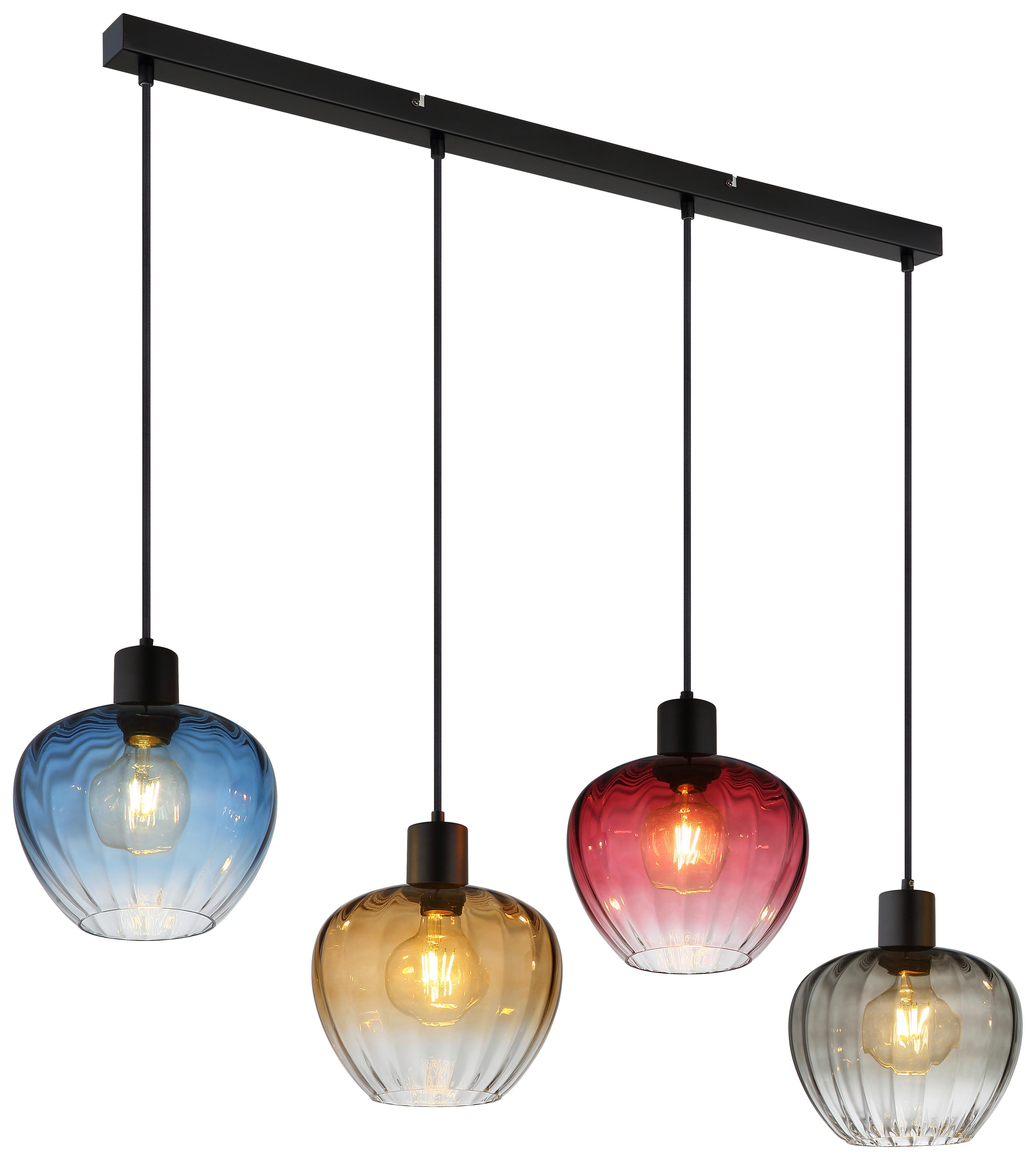 GLOBO Pendelleuchte TOY 30140417 Rauch schwarz Metall Glas B/H/L: ca. 108x120x24 cm E27 4 Brennstellen TOY - schwarz/Rauch (24,00/108,00/120,00cm) - GLOBO