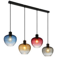 GLOBO Pendelleuchte TOY 30140417 Rauch schwarz Metall Glas B/H/L: ca. 108x120x24 cm E27 4 Brennstellen TOY - schwarz/Rauch (24,00/108,00/120,00cm) - GLOBO