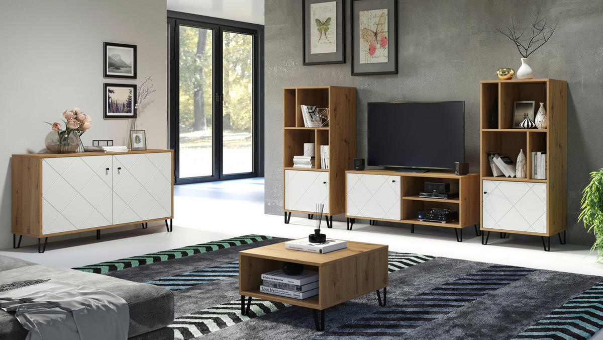 TV-Lowboard Touch weiß matt Eiche Artisan Nachbildung B/H/T: ca. 123x56x40 cm Touch - Eiche/weiß (123,00/56,00/40,00cm) - Trendteam