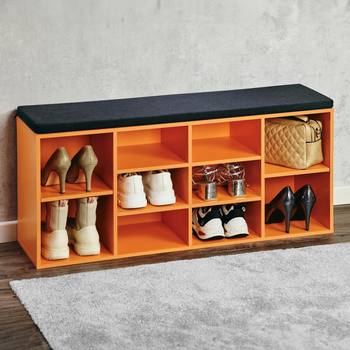 Kesper Schuhregal orange Spanplatte B/H/T: ca. 103,5x48x29,5 cm Schuhregal_mit_Sitzkissen - orange (103,50/48,00/29,50cm) - Kesper