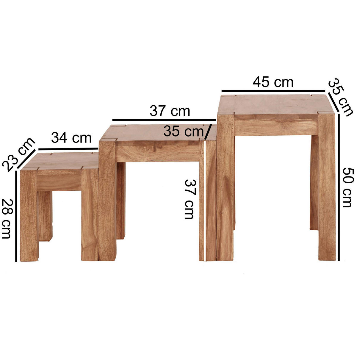 Beistelltisch 3er-Set natur Akazie 3er-Set - natur - Wohnling