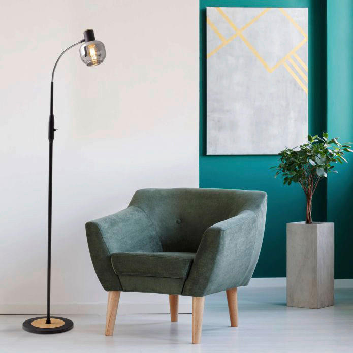 Näve Leuchten Stehleuchte 2087122 Fumoso schwarz natur Metall Rauchglas H/D: ca. 148x23 cm 1 Brennstellen FUMOSO - natur/schwarz (23,00/148,00cm) - Näve Leuchten