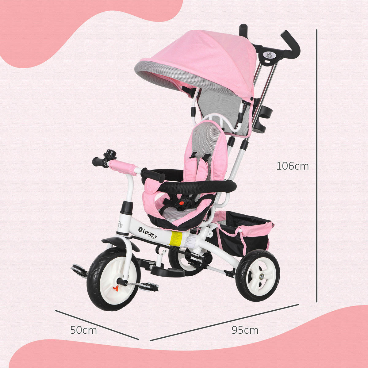 HOMCOM Kinderdreirad rosa B/H/L: ca. 50x106x95 cm Kinderdreirad - rosa (95,00/50,00/106,00cm) - HOMCOM