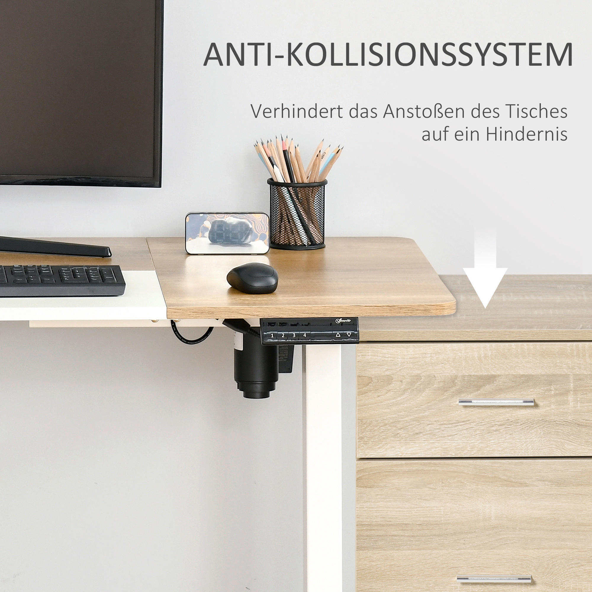 Schreibtisch 920-071V90WT natur Holz Nachbildung weiß B/H/T: ca. 140x116x70 cm 920-071V90WT - weiß/natur (140,00/116,00/70,00cm) - Vinsetto