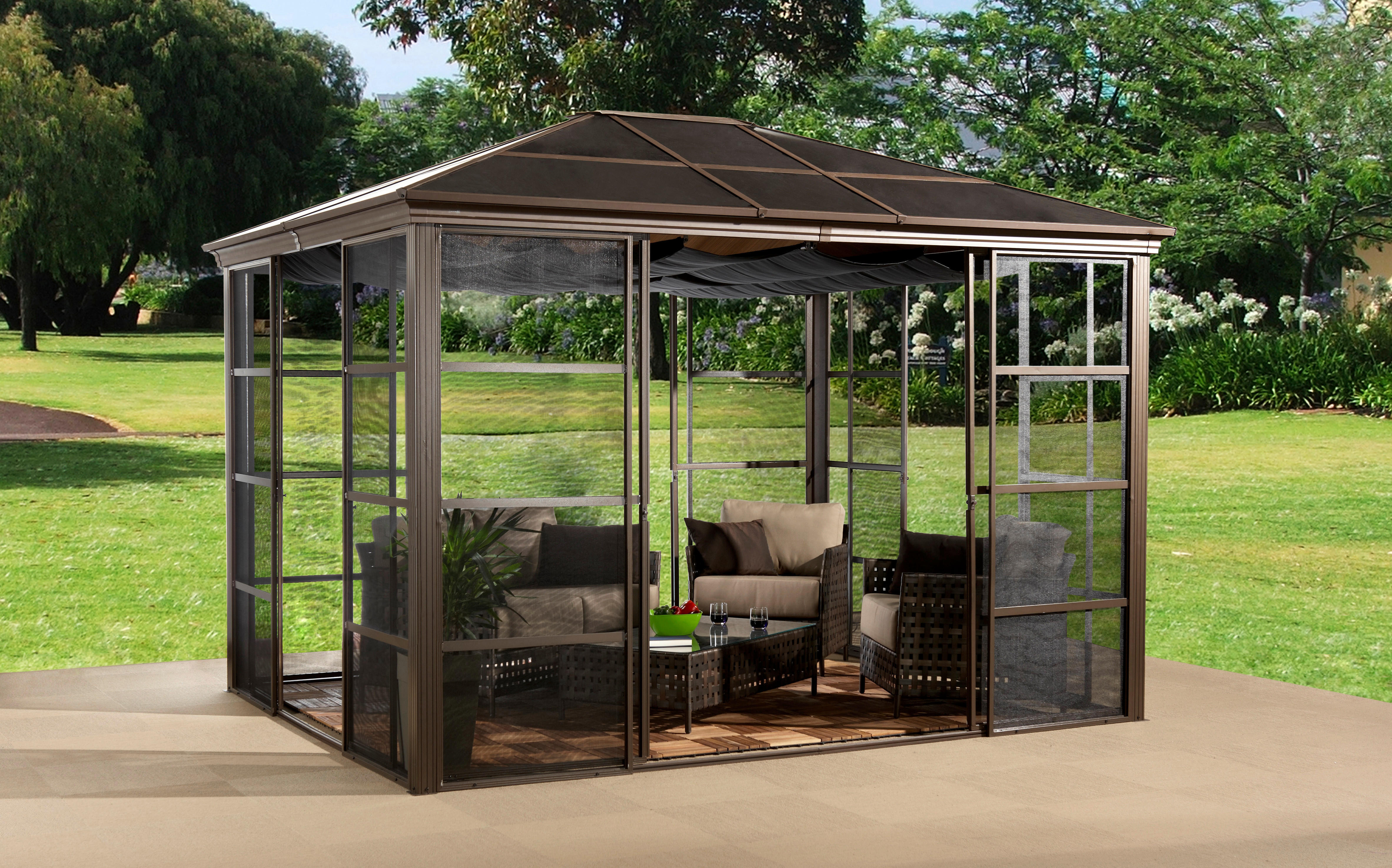 Sojag Pavillon Castel bronze Aluminium B/H/L: ca. 298x283x362 cm Castel - bronze (362,00/298,00/283,00cm) - Sojag