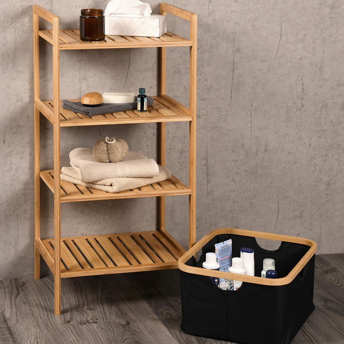Kesper Regal schwarz Polyester B/H/L: ca. 33x93,5x44 cm Regal_mit_Korb - braun/schwarz (44,00/33,00/93,50cm) - Kesper