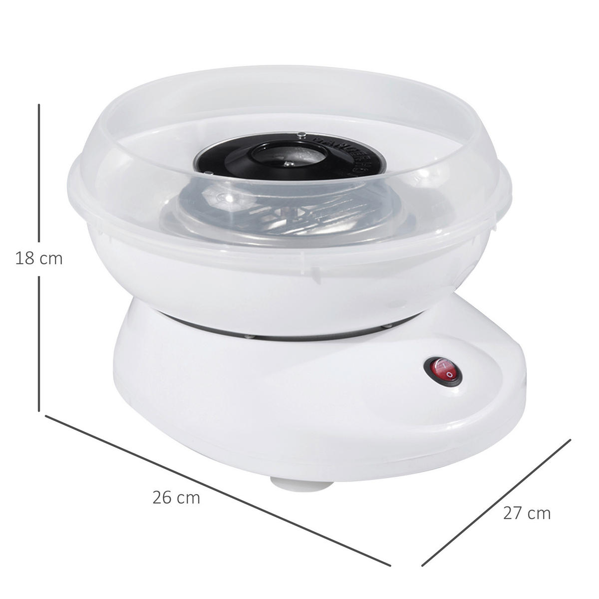 HOMCOM Küchengerät weiß Edelstahl Polypropylen B/H/L: ca. 26x27x18 cm Zuckerwattemaschine - weiß (18,00/26,00/27,00cm) - HOMCOM