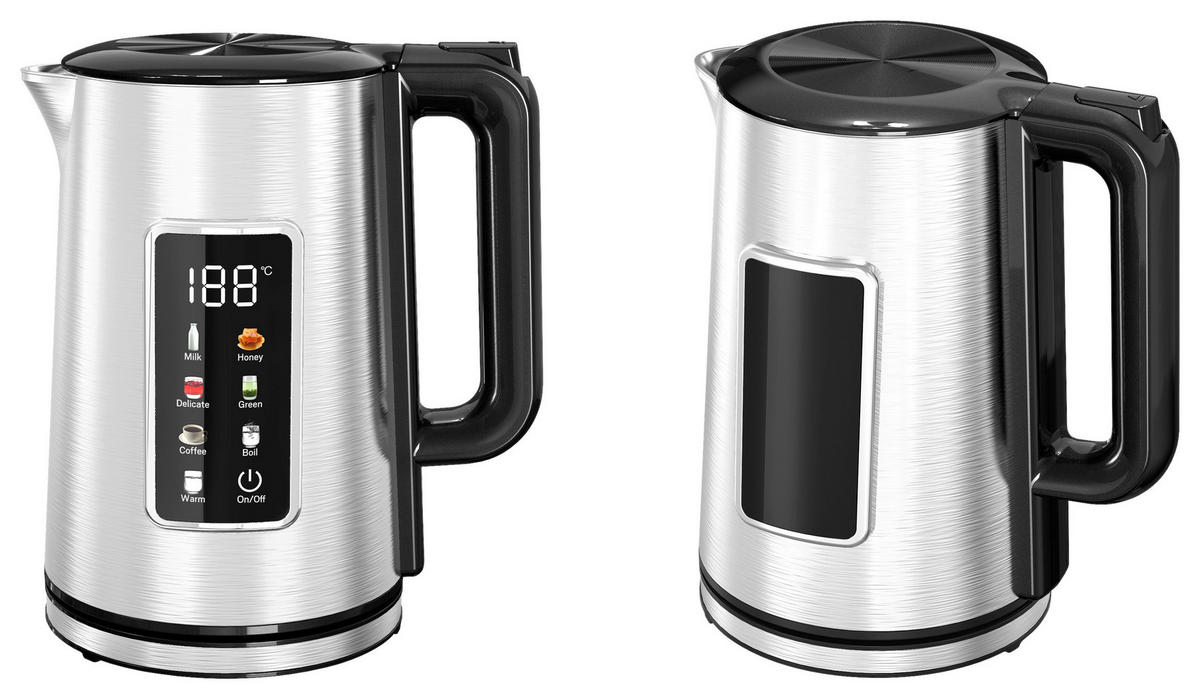 POCOline Wasserkocher schwarz silber Edelstahl Kunststoff B/H/L: ca. 16,3x23,5x22,4 cm ca. 1,7 l Wasserkocher_HeatX - schwarz/silber (22,40/16,30/23,50cm) - POCOline