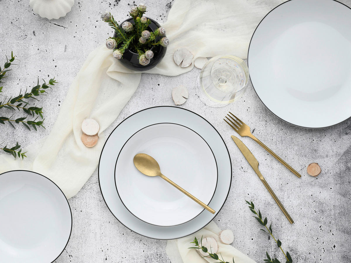 CreaTable Tafelservice Luna Black Line weiß Porzellan 18 tlg. Luna Black Line - weiß - CreaTable