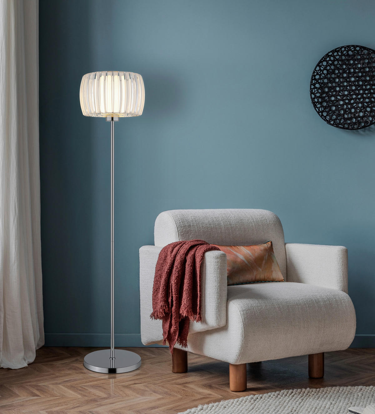 GLOBO Stehleuchte Chrom Opal schwarz Glas Textil Metall H/D: ca. 150x32,5 cm E27 1 Brennstellen MARIBEL - schwarz/Opal (32,50/150,00cm) - GLOBO