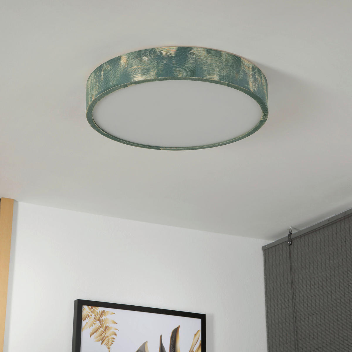 Lamkur Deckenleuchte hellbraun grün Glas Holz B/H/L: ca. 48x48x10 cm 3 Brennstellen Eveline - hellbraun/grün (10,00/48,00/48,00cm) - Lamkur