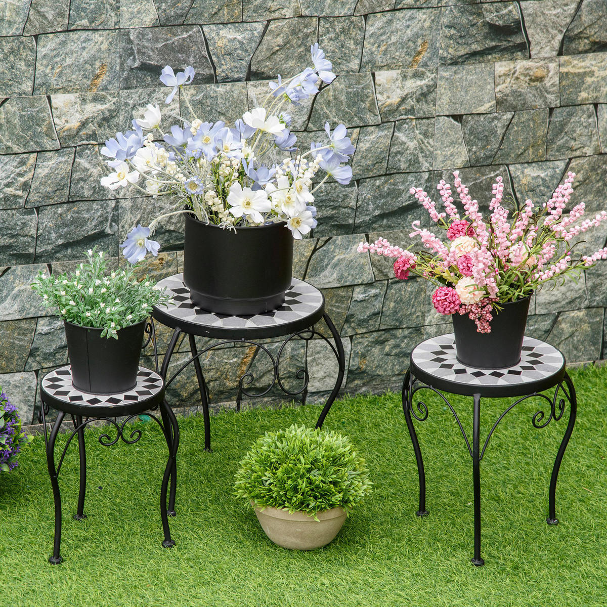 Outsunny Blumenständer schwarz Metall H/D: ca. 35x35 cm Blumenständer - weiß/schwarz (35,00/35,00cm) - Outsunny
