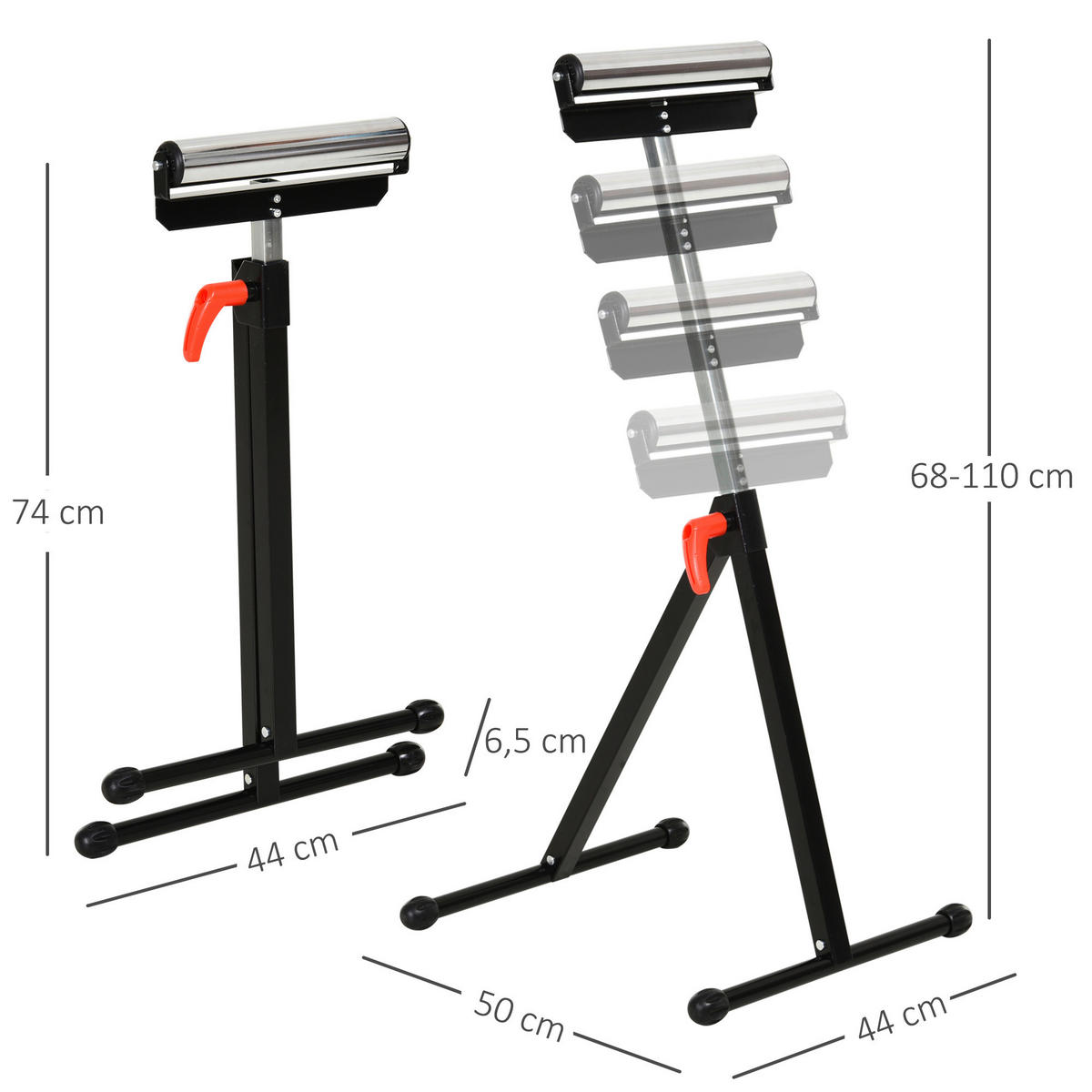 HOMCOM Rollenbock verstellbar B/H/L: ca. 50x110x44 cm Rollenbock E30-001 - schwarz/silber (44,00/50,00/110,00cm) - HOMCOM