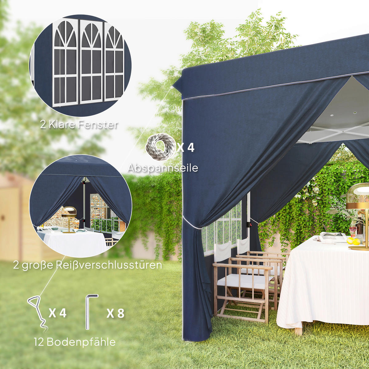 Outsunny Pavillon blau Polyester B/H/L: ca. 248x270x248 cm Pavillon - blau (248,00/248,00/270,00cm) - Outsunny