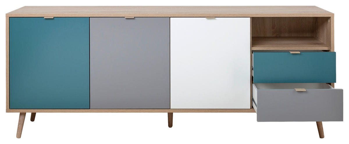 Sideboard Cuba Eiche Sonoma Nachbildung weiß grau petrol B/H/T: ca. 180x71x40 cm Cuba - Eiche/weiß (180,00/71,00/40,00cm)