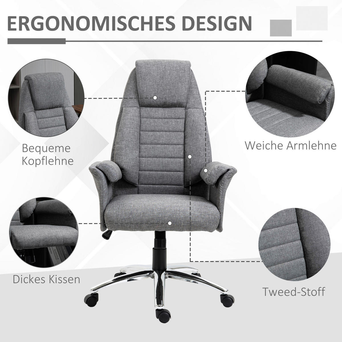 Drehstuhl 921-032GY grau 921-032GY - grau (68,00/116,00/69,00cm) - HOMCOM