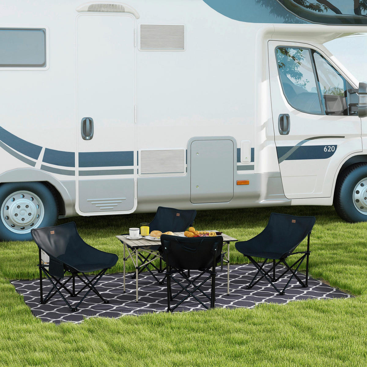 Outsunny Campingstuhl schwarz Stahl B/H/L: ca. 54x66x61 cm Campingstuhl - schwarz (61,00/54,00/66,00cm) - Outsunny