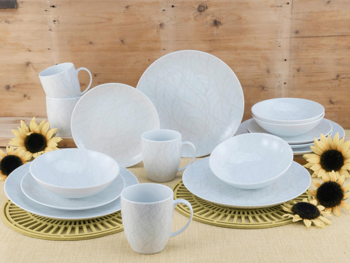 CreaTable Kombiservice Blätter - Serie Home weiß Porzellan 16 tlg. Blätter - Serie Home - weiß - CreaTable