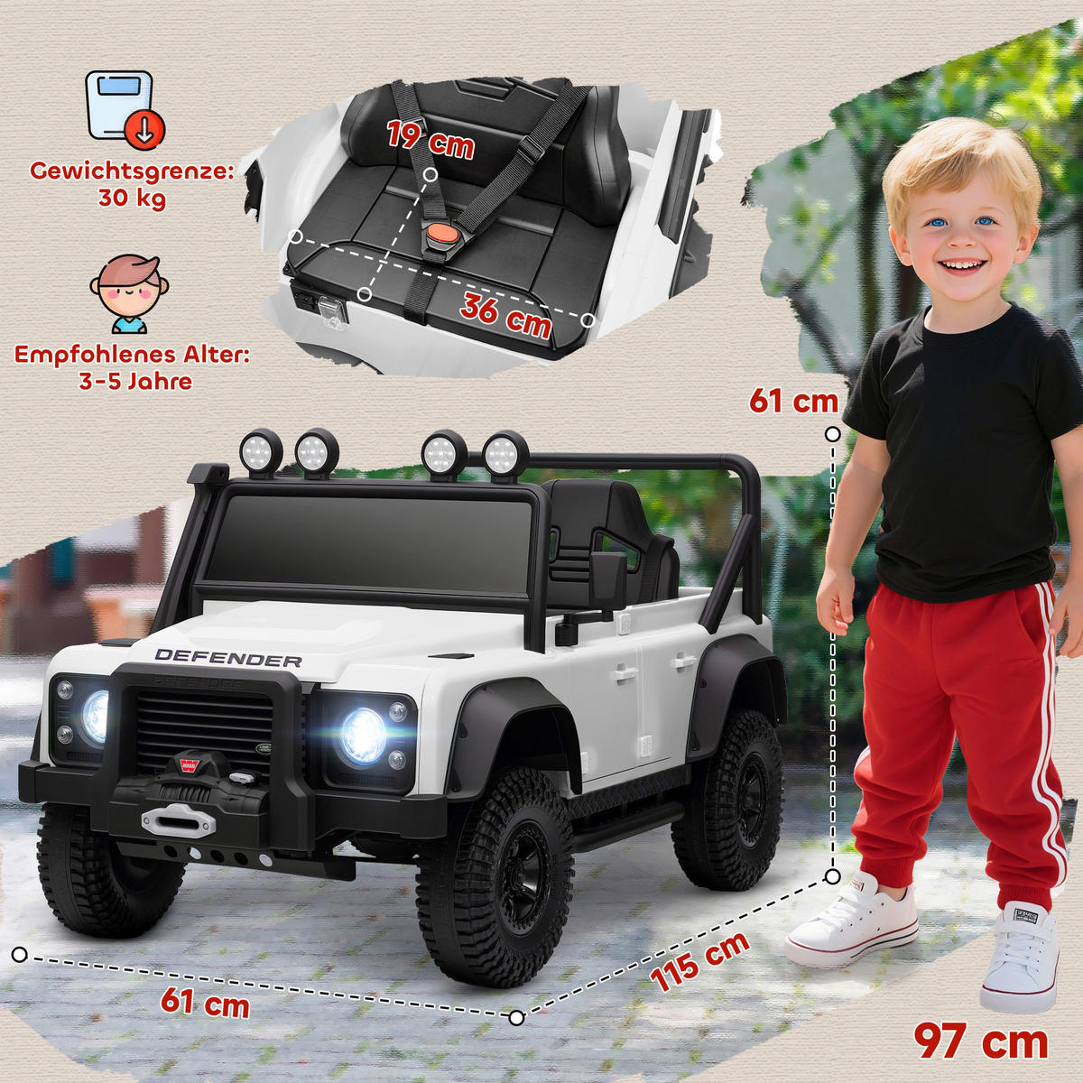AIYAPLAY Kinder Elektroauto weiß B/H/L: ca. 61x61x115 cm Kinder_Elektroauto - weiß (115,00/61,00/61,00cm) - AIYAPLAY