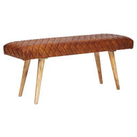 Wohnling Sitzbank braun natur Leder Echtholz B/H/T: ca. 115x53x38 cm Sitzbank - braun/natur (115,00/53,00/38,00cm) - Wohnling